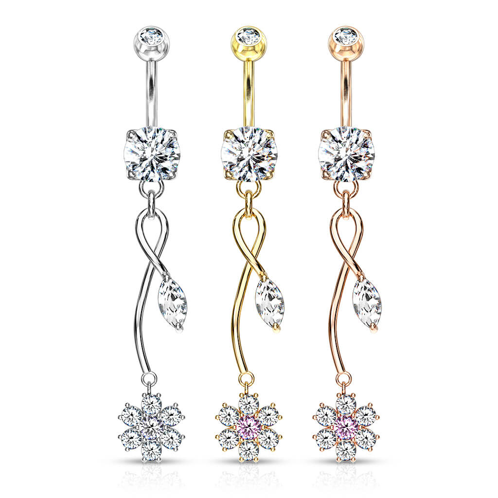 Belly Button Piercing Flower dangle Zirconia