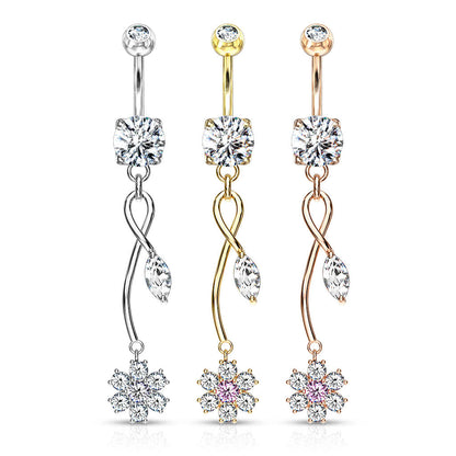 Belly Button Piercing Flower dangle Zirconia