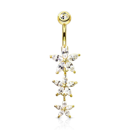 Belly Button Piercing dangle Flower Zirconia