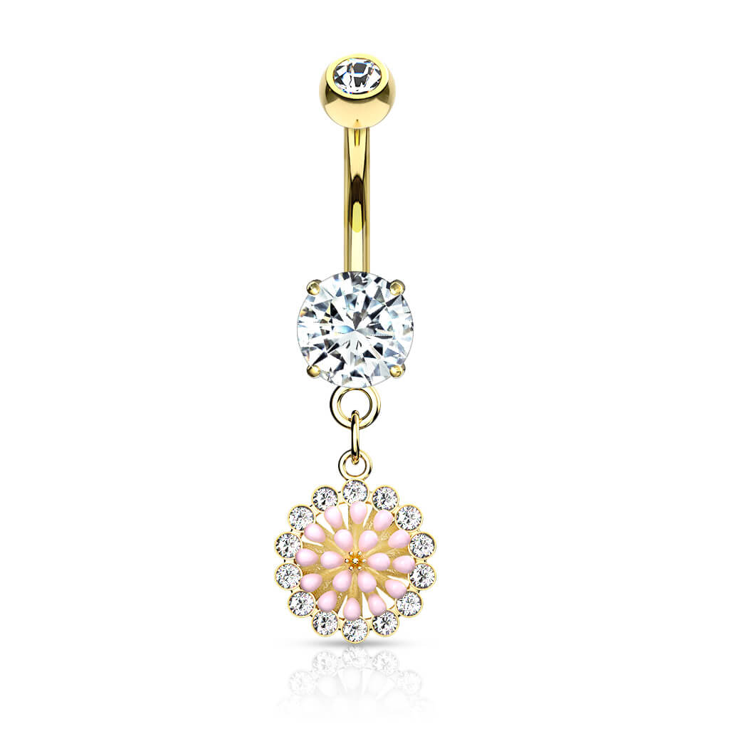 Piercing Nombril Pendentif Fleur Zircone