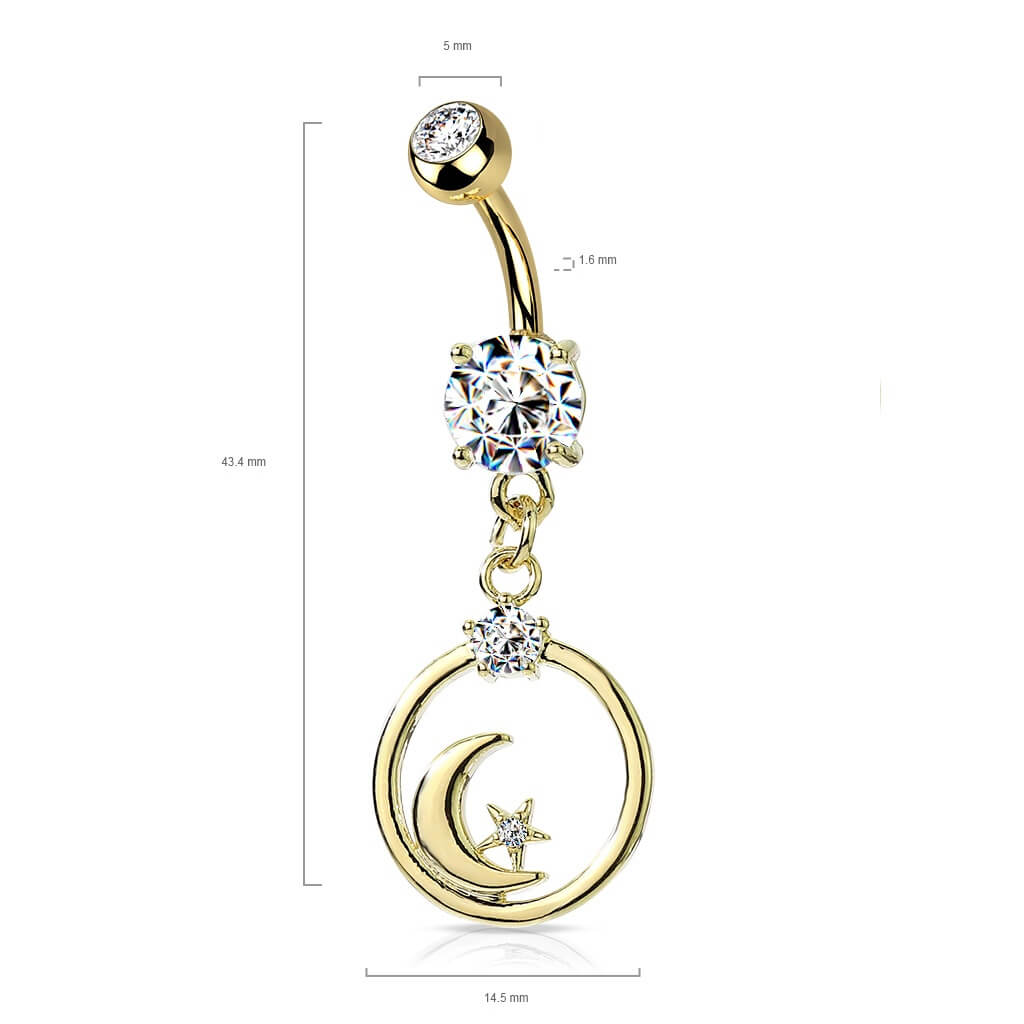 Piercing Nombril Pendentif Lune Zircone