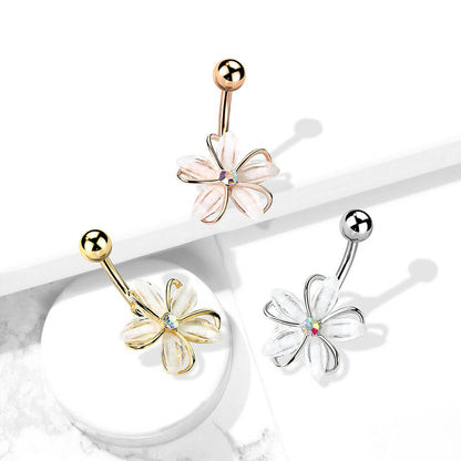 Piercing Nombril Fleur Zircone