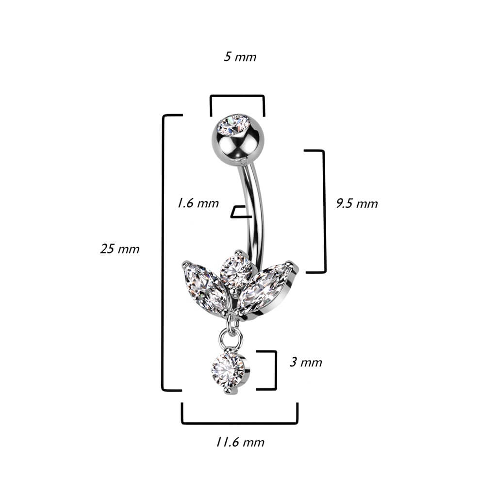 Belly Button Piercing Marquise Cut dangle cubic Zirconia