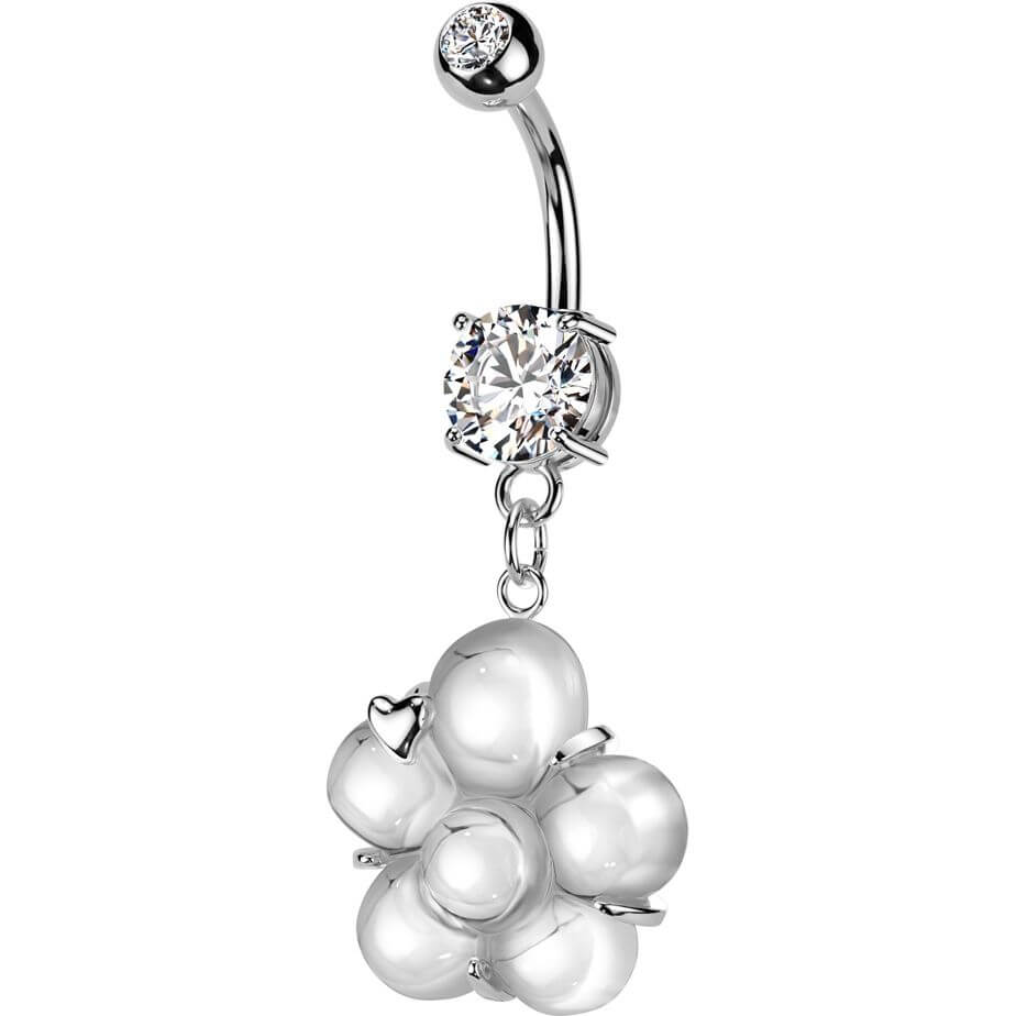 Piercing Nombril pendentif fleur zirconia serti clos