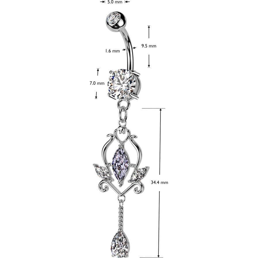 Piercing Ombelico Pendente con fiori e zirconi taglio marquise