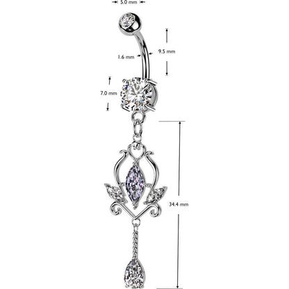 Piercing Ombelico Pendente con fiori e zirconi taglio marquise