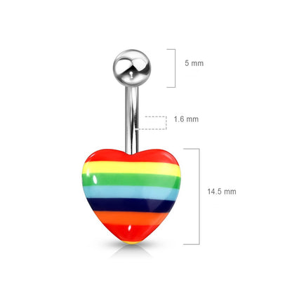 Belly Button Piercing Heart Rainbow Silver