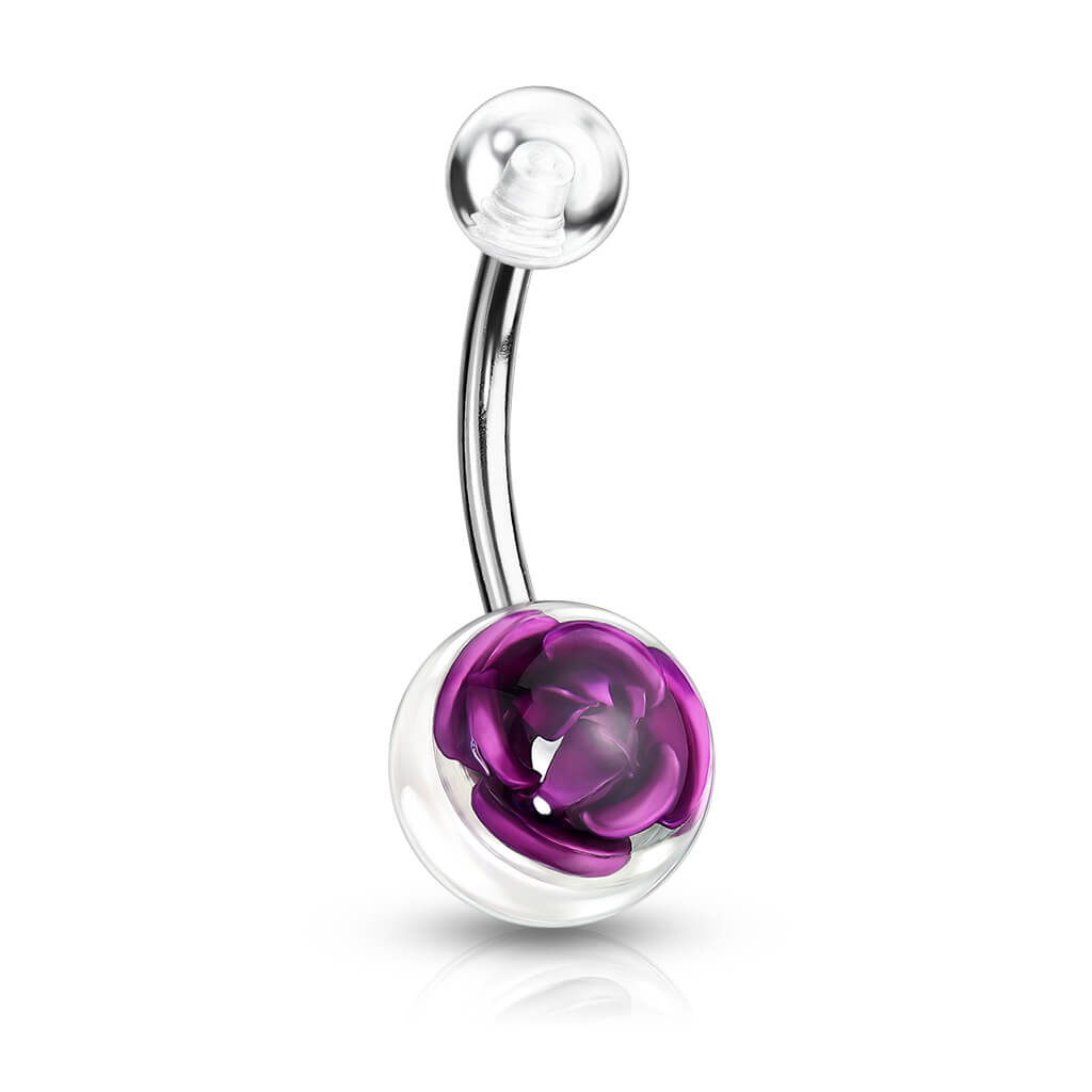 Piercing Ombelico Sfera con rosa in acrilico e Argento