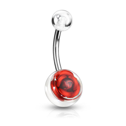 Piercing Ombelico Sfera con rosa in acrilico e Argento