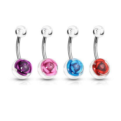 Piercing Nombril Bille Acrylique Rose Argent