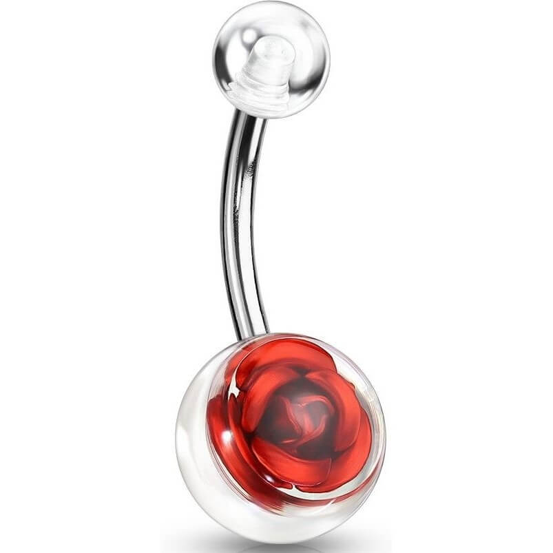 Piercing Nombril Bille Acrylique Rose Argent