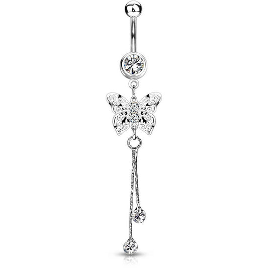 Belly Button Piercing Butterfly dangle Zirconia Silver