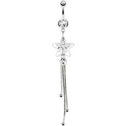 Piercing Nombril Pendentif Fleur Zircone Argent