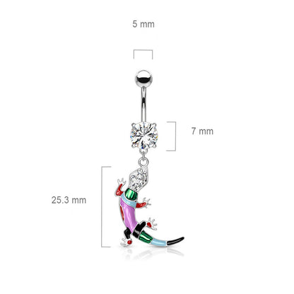 Piercing Nombril Pendentif Lézard Zircone Argent