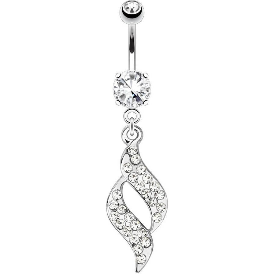 Belly Button Piercing Vapor dangle Zirconia Silver