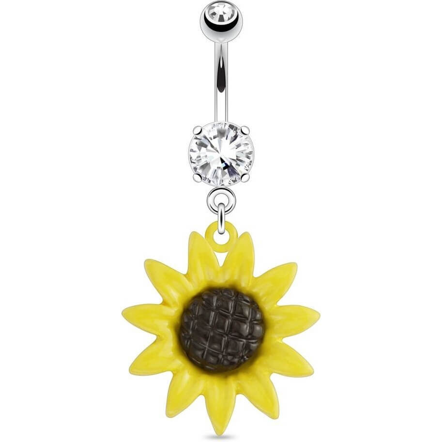 Piercing Nombril Pendentif Tournesol Zircone Argent