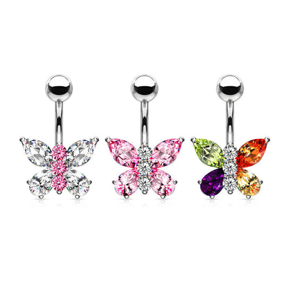 Belly Button Piercing Butterfly Zirconia Silver