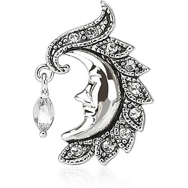 Piercing Ombelico Luna Top Down in zirconi e argento