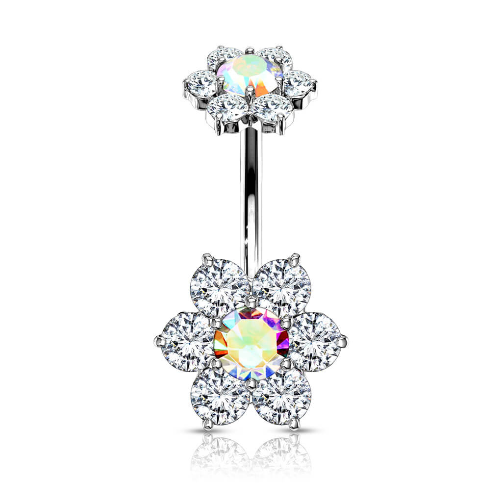 Piercing Nombril Fleur Zircone Filetage Interne