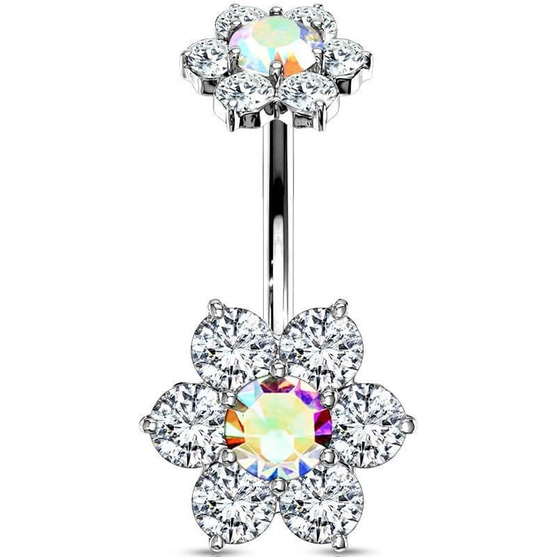 Belly Button Piercing Flower Zirconia Internally Threaded