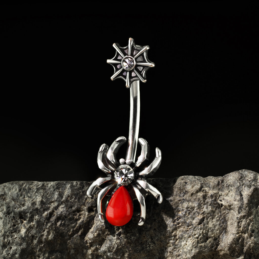 Belly Button Piercing Spider Black Zirconia