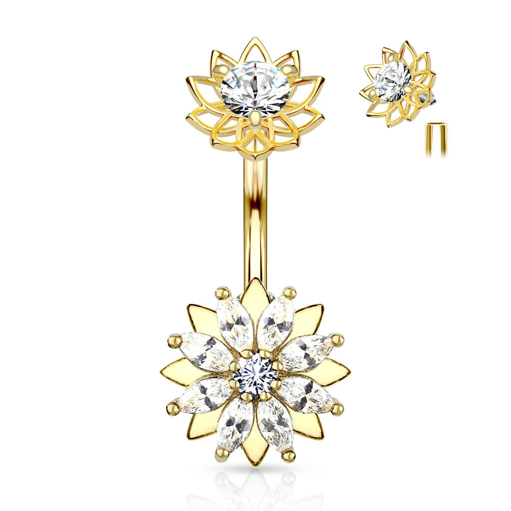 Belly Button Piercing Flower Zirconia Internally Threaded