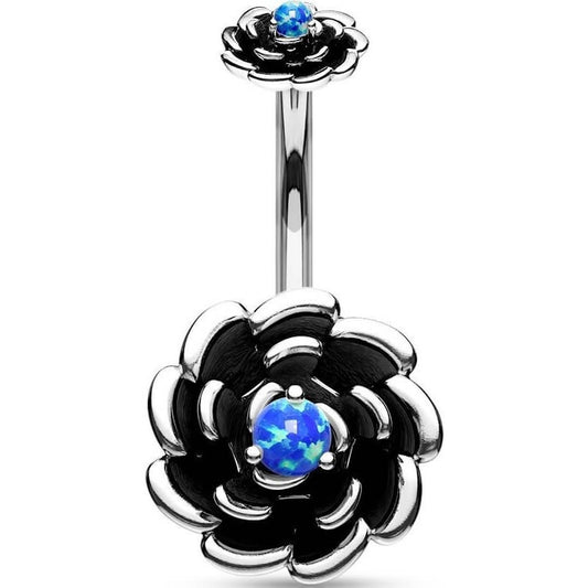 Belly Button Piercing Flower Opal Black Internally Threaded