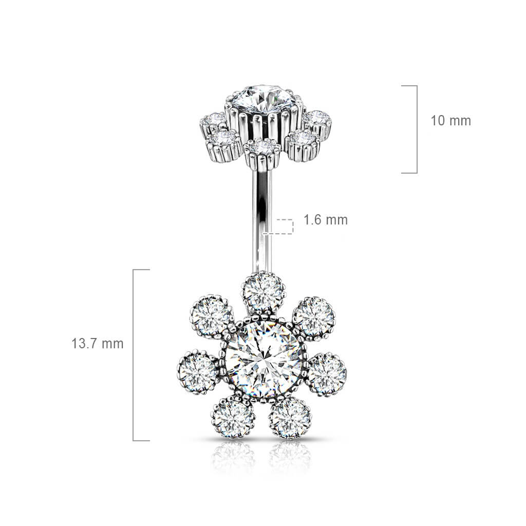 Bauchnabelpiercing Blume Zirkonia Silber Innengewinde