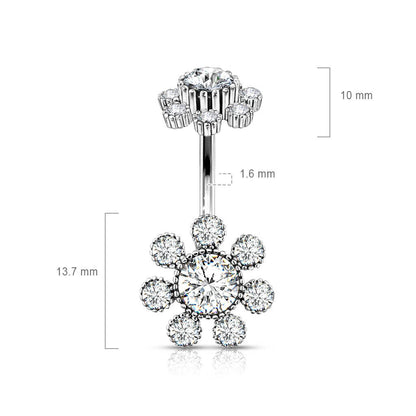 Bauchnabelpiercing Blume Zirkonia Silber Innengewinde