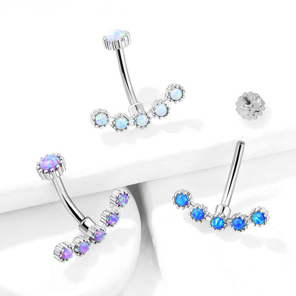 Belly Button Piercing Opal Silver Internally Threaded