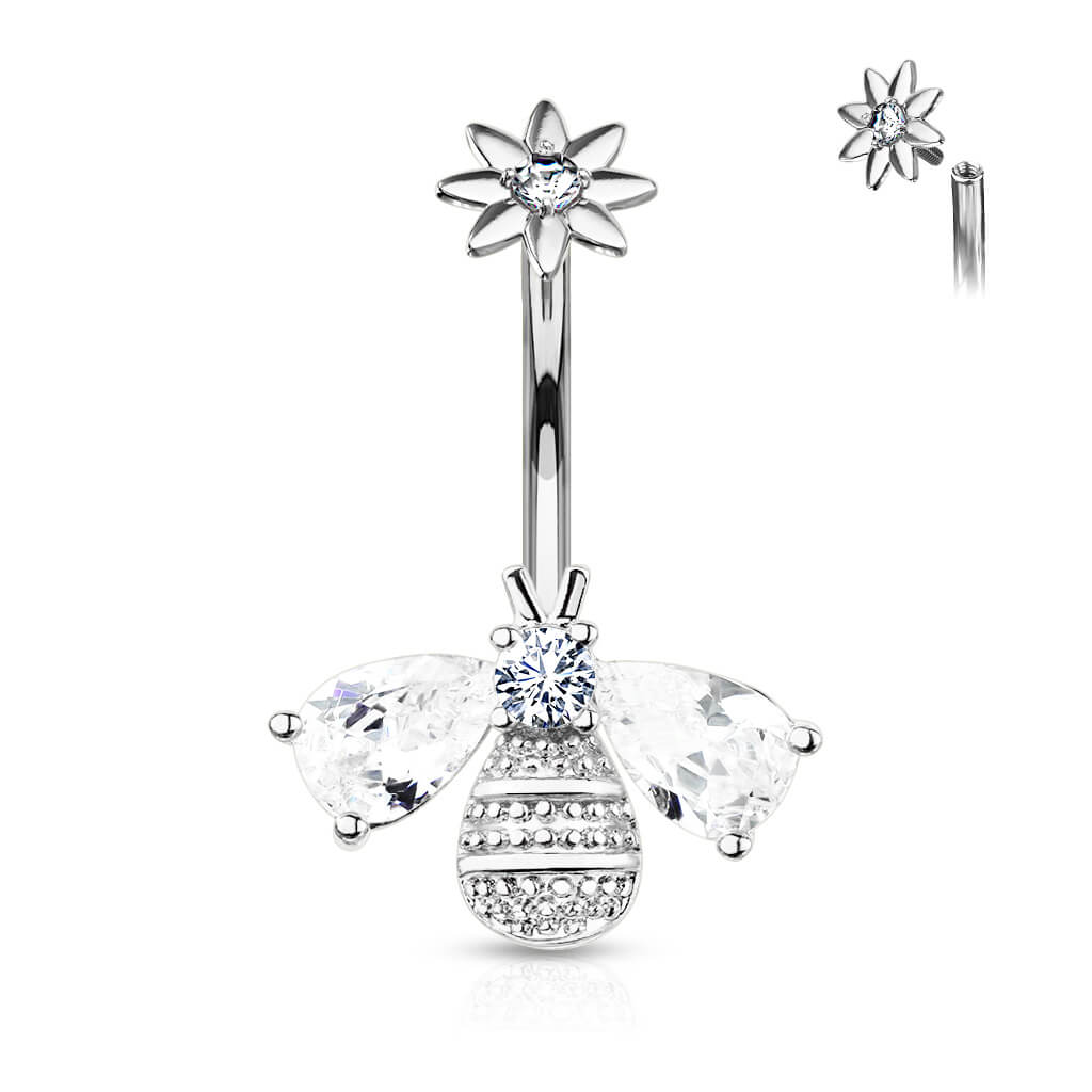 Belly Button Piercing Bee Zirconia Internally Threaded