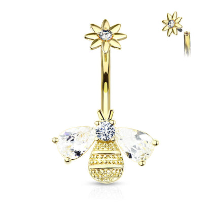 Belly Button Piercing Bee Zirconia Internally Threaded