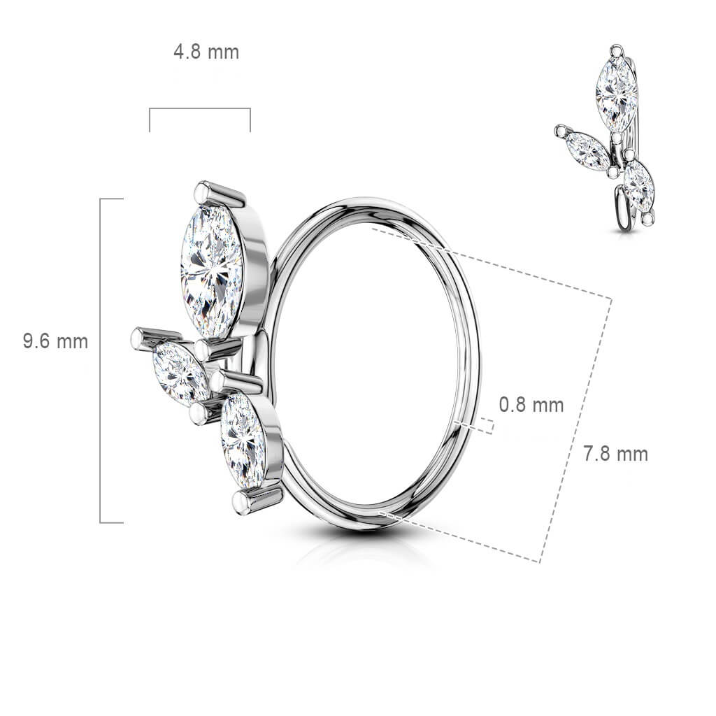 Anello Piercing 3 Zirconi taglio marquise e argento Pieghevole