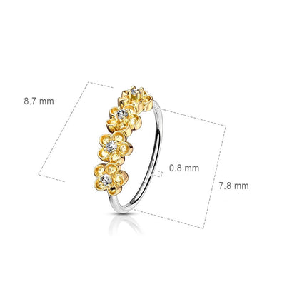 Anello Piercing Fiori di zirconi Pieghevole