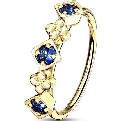 Anello Piercing Quadrati e fiori in zirconi e oro Pieghevole