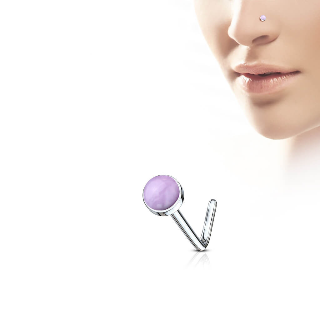 Nose L-Shape Semi-Precious Stone Round