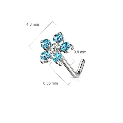 Nose L-Shape Flower Zirconia Silver