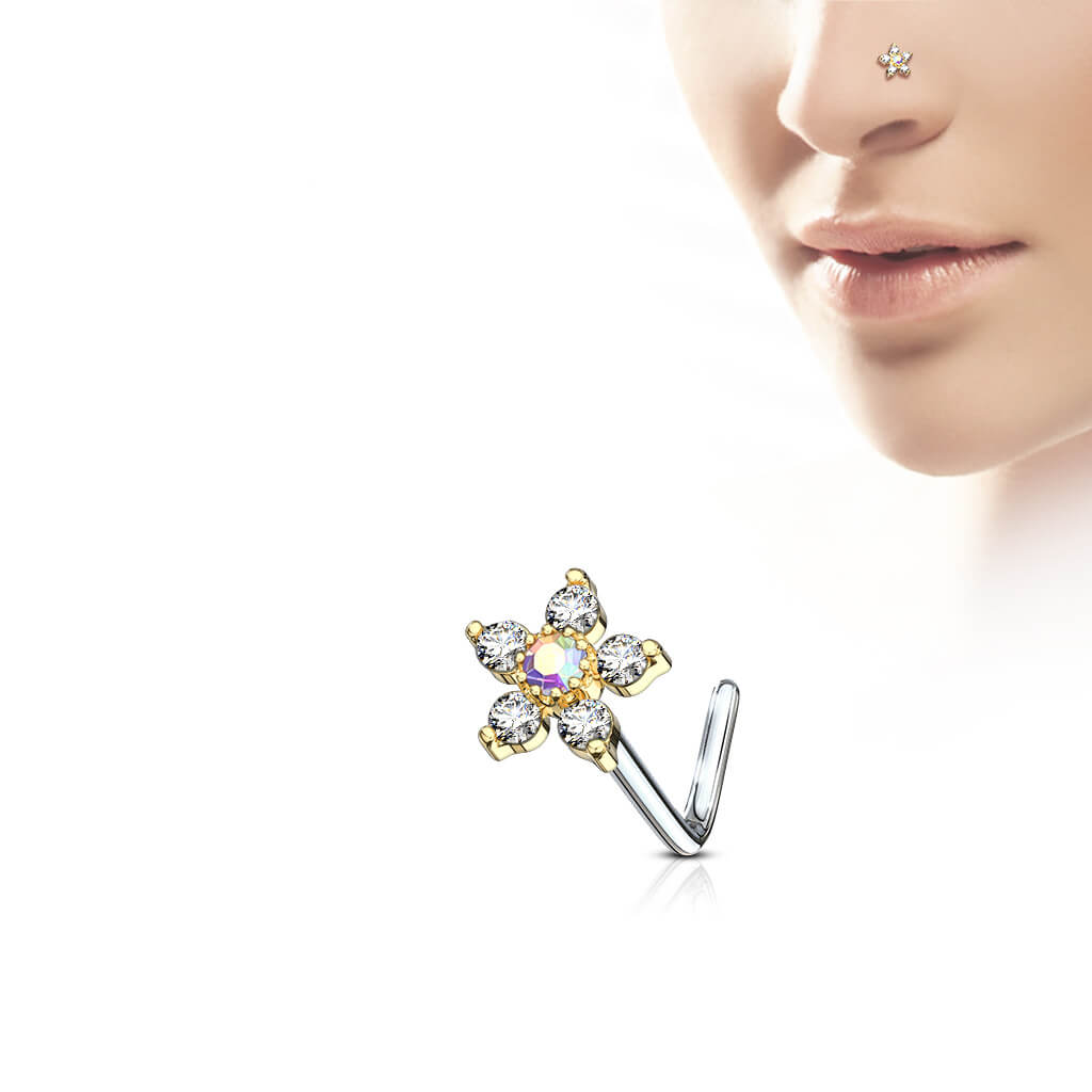 Nose L-Shape Flower 6 Zirconia