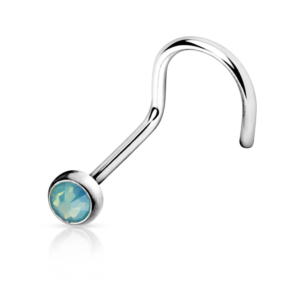 Nose Screw Opal Flat Silver