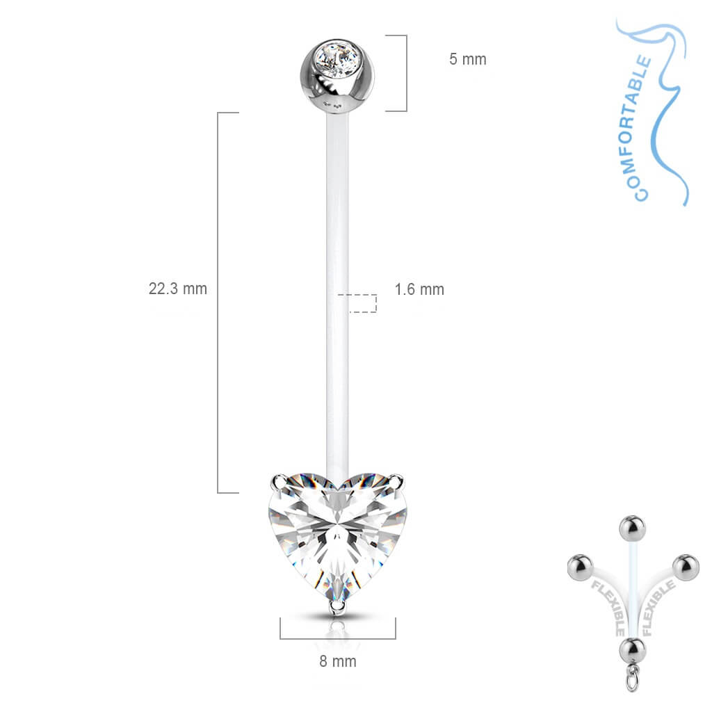 Belly Button Piercing Heart Zirconia