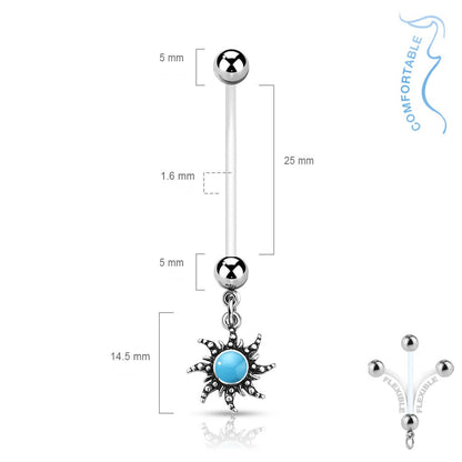 Bauchnabelpiercing Türkis Halbedelstein Sonne beweglich