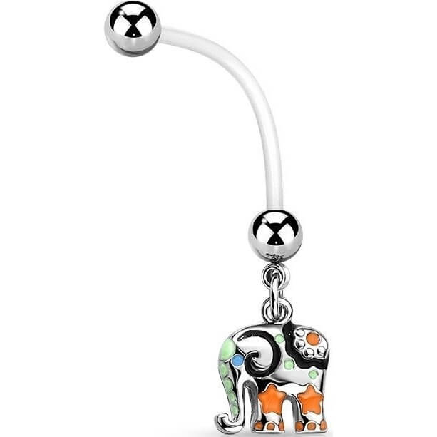 Belly Button Piercing Elephant Silver dangle