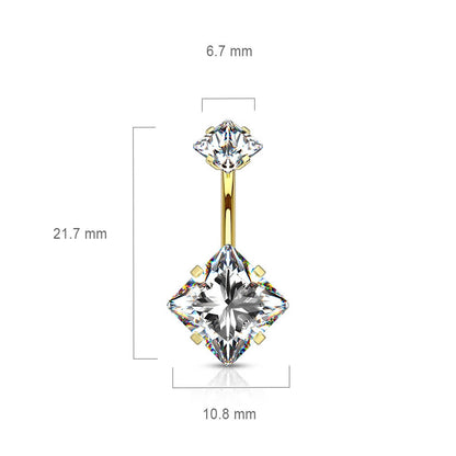 Belly Button Piercing Square Zirconia Internally Threaded