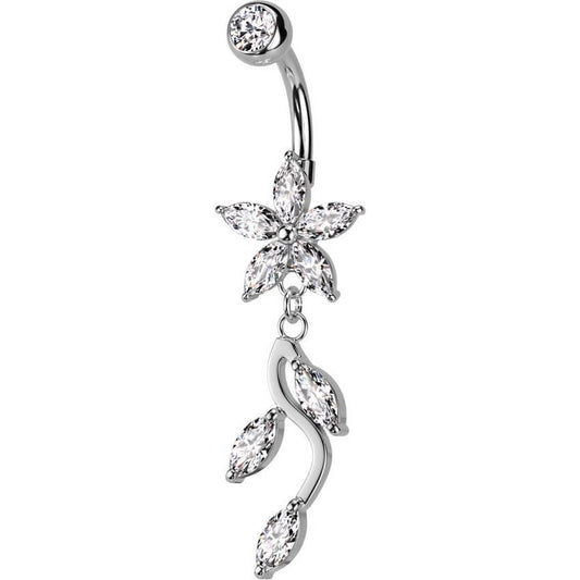 Piercing Nombril Pendentif Fleur Zircone