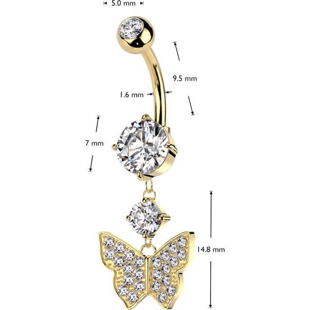 Piercing Nombril Pendentif Papillon Zircone