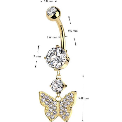 Belly Button Piercing butterfly dangle zirconia