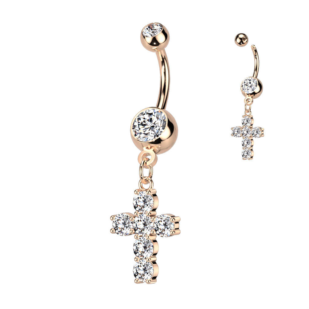 Belly Button Piercing Cross dangle Zirconia