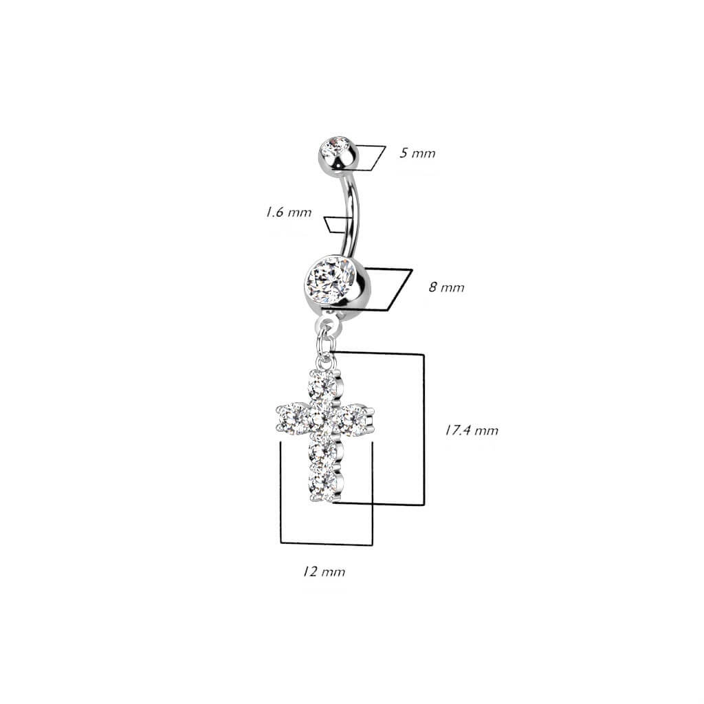 Bauchnabelpiercing Kreuz beweglich Zirkonia