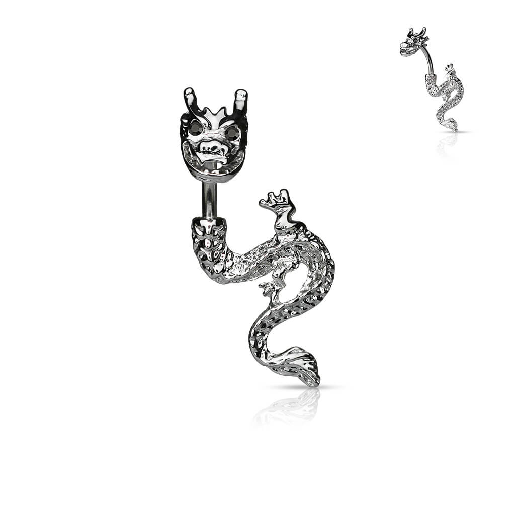 Belly Button Piercing Dragon Zirconia Silver