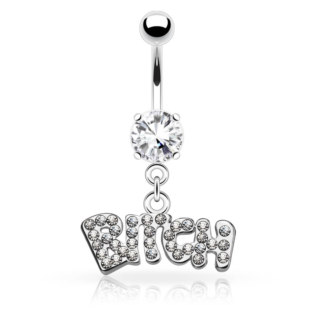 Piercing Nombril Pendentif BITCH Zircone Argent